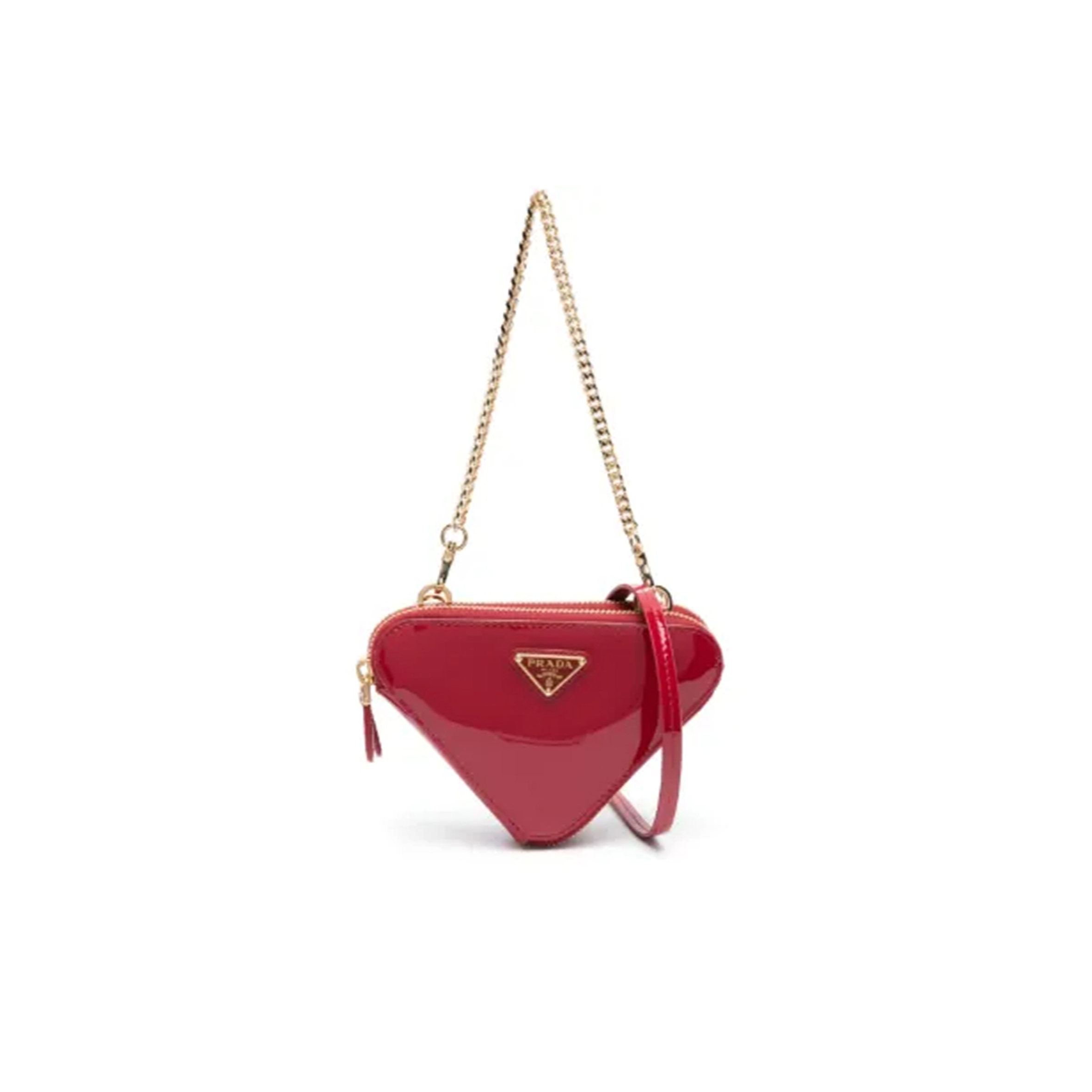 Pra*a chain-linked zipped handbag in red 1nr015 (15*10cm)